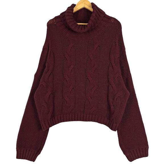 Womens Sweater Large Cable Knit Chunky‎ Fisherman Oversized Boho Turtleneck Cozy - Picture 1 of 5